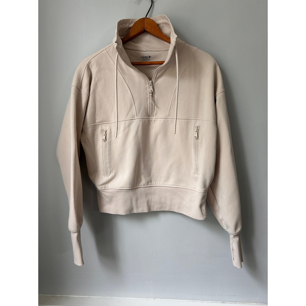 Old Navy Active Dynamic Fleece Half Zip Cropped Sweatshirt Beige Women S